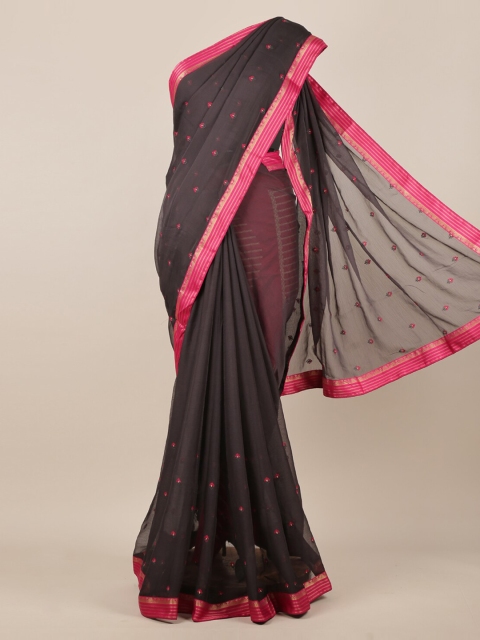 

Pothys Grey Embroidered Poly Chiffon Saree