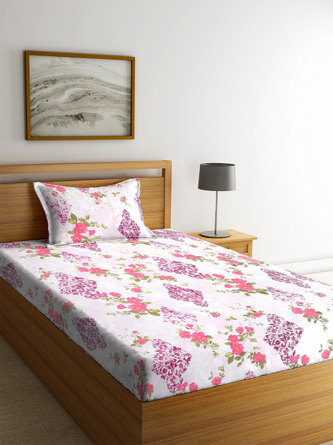 

BOMBAY DYEING White & Pink Floral Cotton 1 Single Bedsheet with 1 Pillow Covers