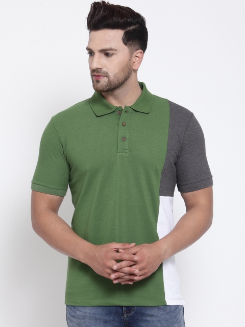 

Kalt Men Green Colourblocked Polo Collar T-shirt