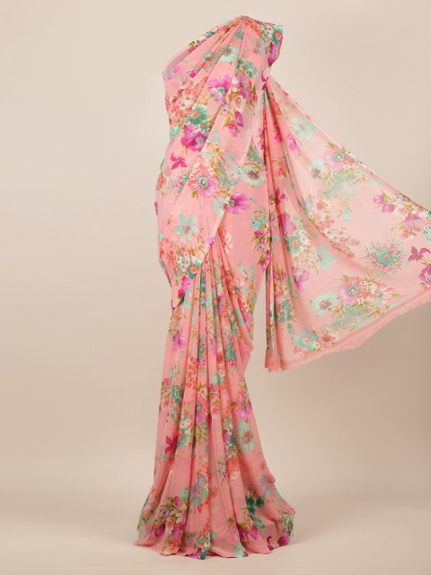 

Pothys Pink Printed Poly Chiffon Saree