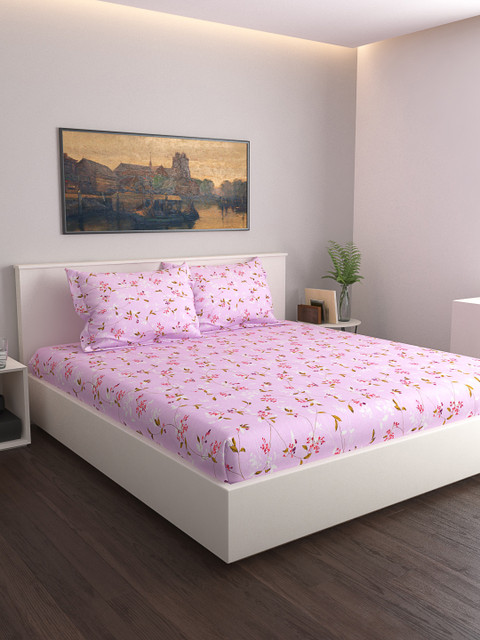 

GRES HOME Mauve & Yellow Floral 120 TC Cotton 1 King Bedsheet with 2 Pillow Covers