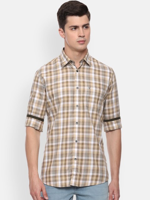 

Van Heusen Sport Men Beige & White Slim Fit Checked Cotton Casual Shirt