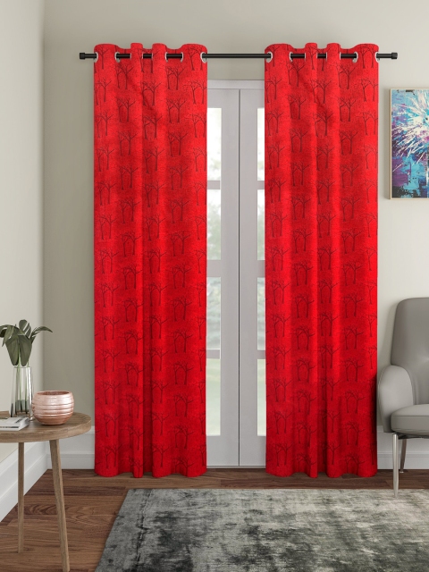 

HOSTA HOMES Red & Brown Set of 2 Long Door Curtains