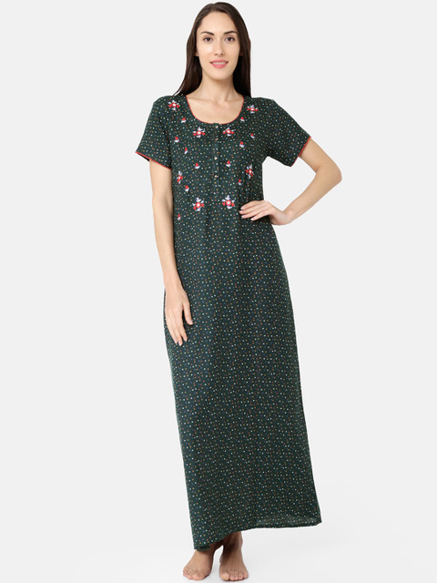 

Sand Dune Printed Alpine A-line Nightrdress, Green