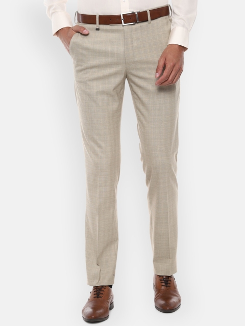 

Van Heusen Men Beige Slim Fit Checked Formal Trousers