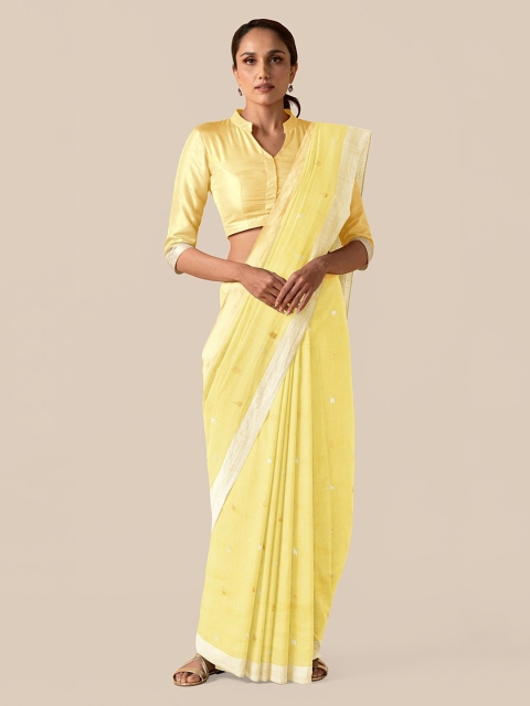

Taneira Yellow Silk Cotton Embroidered Chanderi Saree