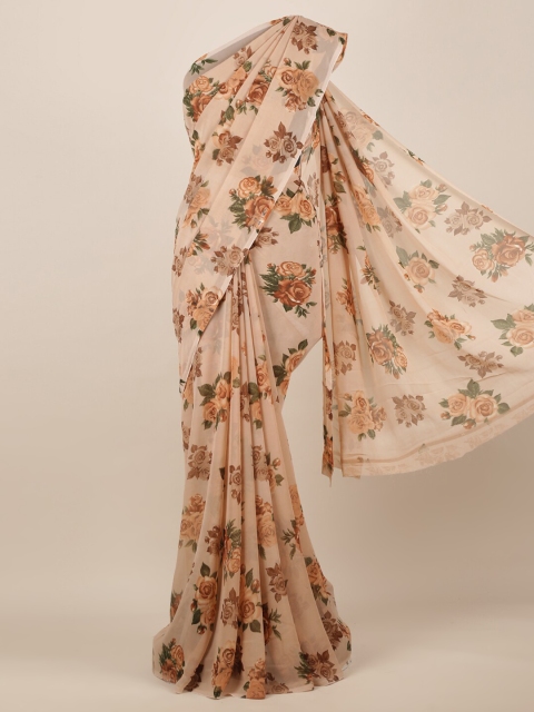 

Pothys Brown Printed Poly Chiffon Saree