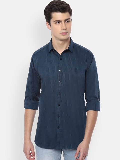 

V Dot Men Navy Blue Slim Fit Striped Casual Shirt