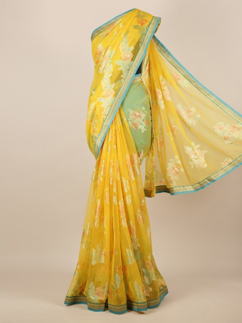 

Pothys Yellow Printed Poly Chiffon Saree