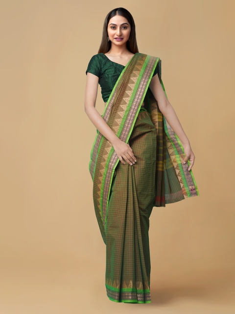 

Unnati Silks Green Pure Cotton Solid Handcrafted Chettinad Saree