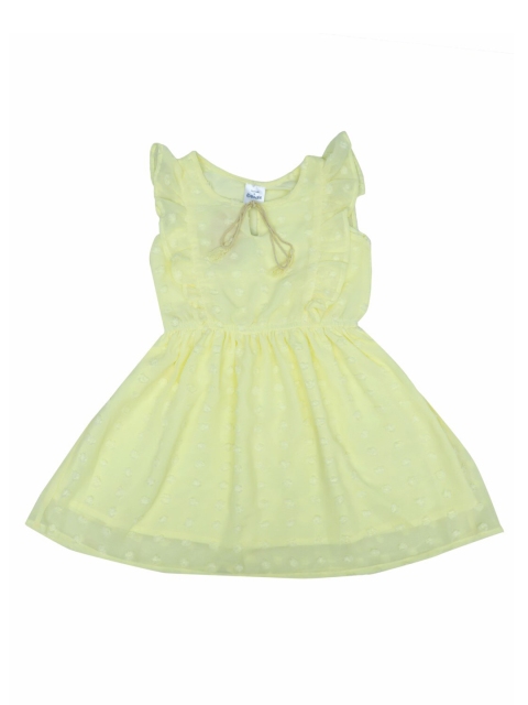 

Doodle Girls Yellow Self Design Ruffle Fit and Flare Dress