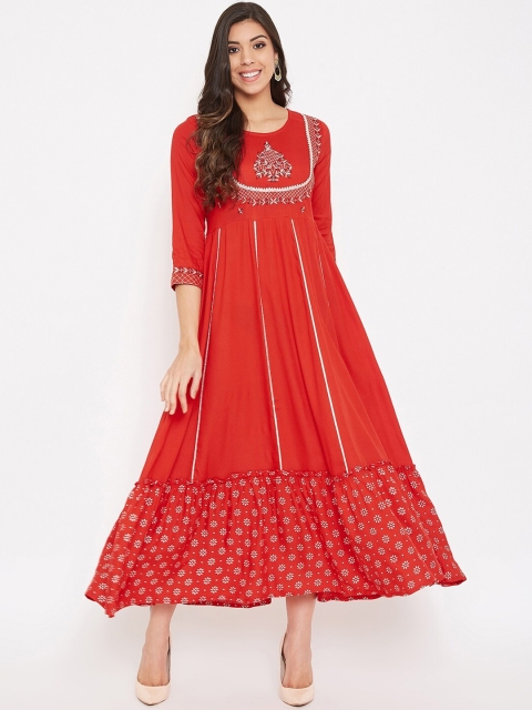 

Prakhya Women Red Embroidered Ethic Maxi Dress