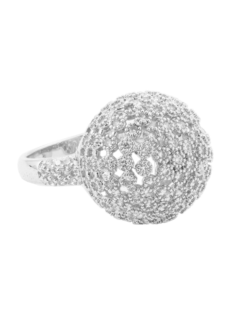 

shaze Silver-Toned & White CZ-Studded Statement Finger Ring
