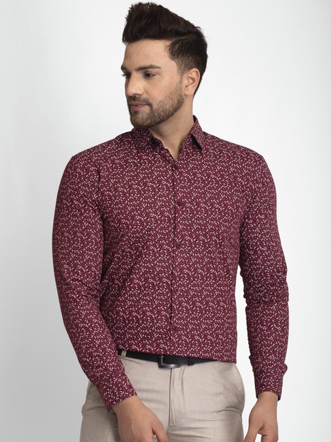 

JAINISH Men Maroon Regular Fit Printed Casual Cotton Shirt
