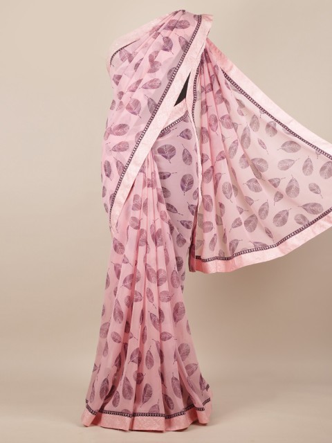 

Pothys Pink Printed Poly Chiffon Saree