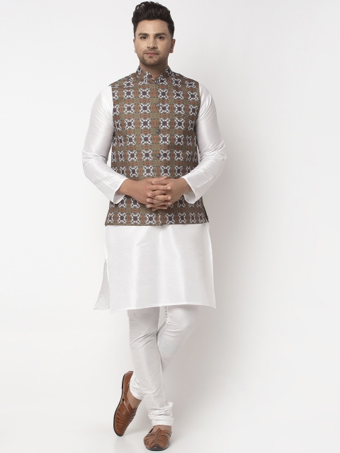 

Benstoke Men White Solid Kurta Set with Nehru Jacket