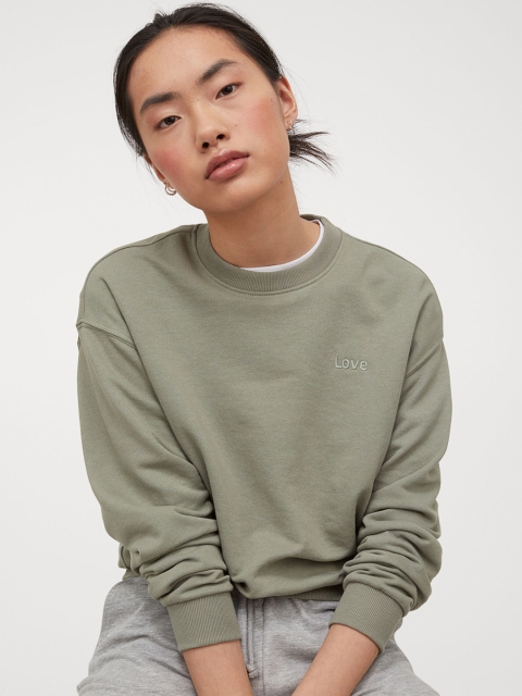 

H&M Women Sage Green Solid Sweatshirt