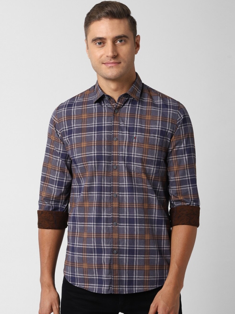 

Peter England Casuals Men Grey Slim Fit Checked Casual Cotton Shirt