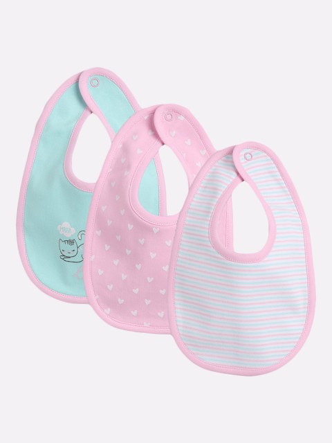 

BABY GO Infant Kids Pack Of 3 Printed Cotton Bibs, Pink