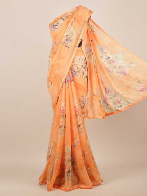 

Pothys Orange Printed Poly Chiffon Saree
