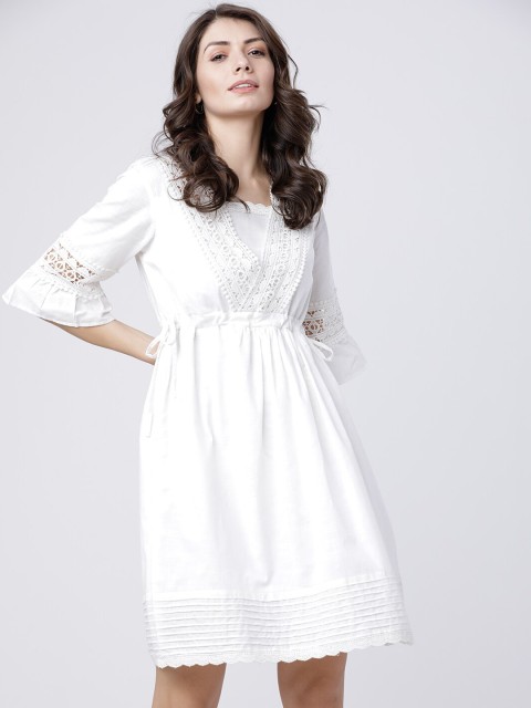 

Tokyo Talkies Women Off-White Self Design Fit and Flare Dress