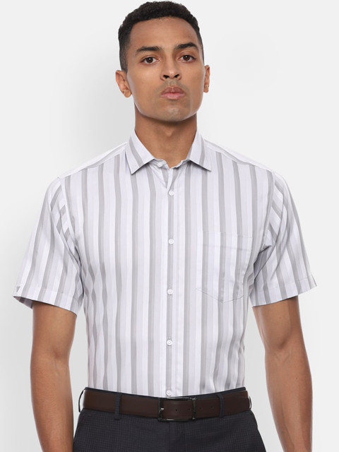

Van Heusen Men Grey & White Regular Fit Striped Cotton Formal Shirt