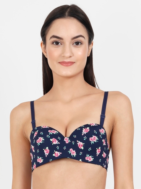 

Lebami Navy Blue & Pink Printed Non-Wired Lightly Padded Push-Up Bra