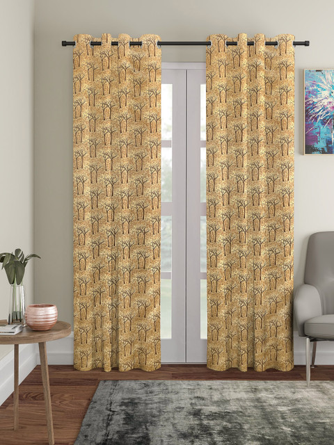

HOSTA HOMES Beige & Brown Set of 2 Curtains