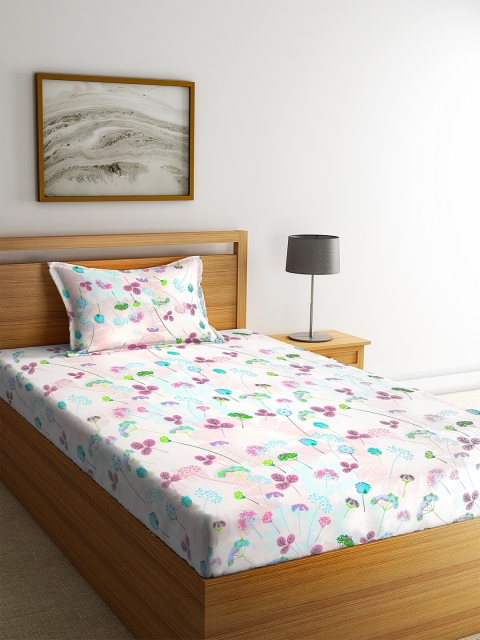 

BOMBAY DYEING Blue & Pink Floral 160 TC Cotton 1 Single Bedsheet with 1 Pillow Covers