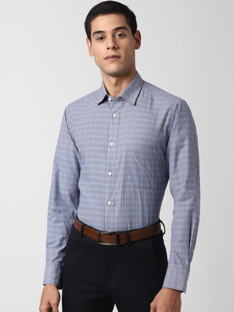 

Peter England Men Grey & Blue Regular Fit Checked Formal Shirt