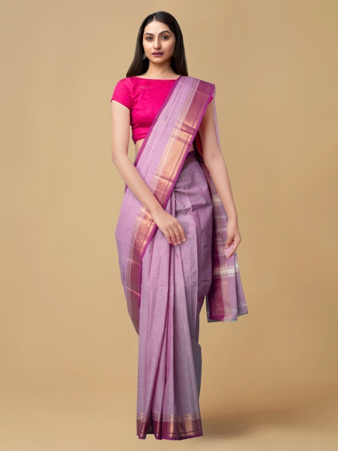 

Unnati Silks Pink Pure Cotton Solid Uppada Saree