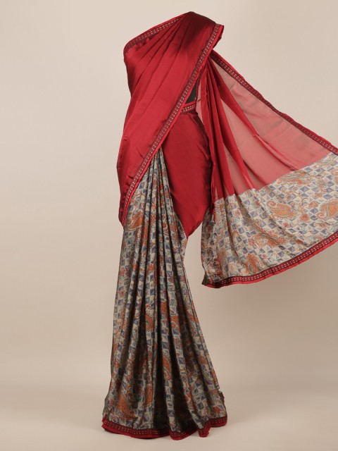 

Pothys Maroon Printed Poly Chiffon Saree