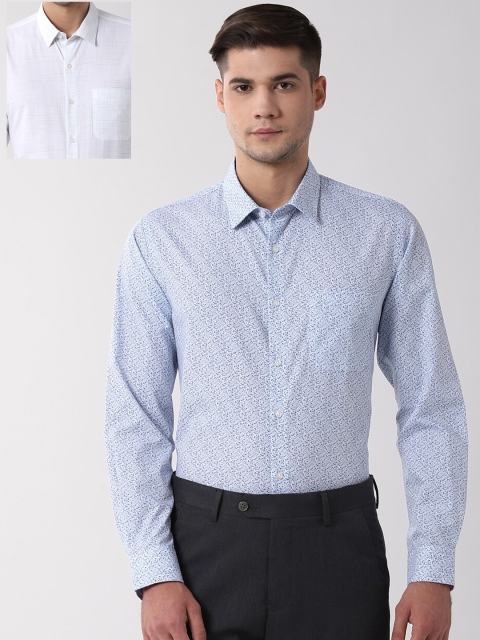 

Peter England Men Blue & White Slim Fit Checked Reversible Cotton Formal Shirt