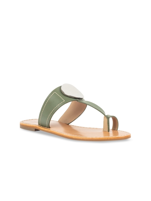 

Vanilla Moon Women Green Solid Leather One Toe Flats