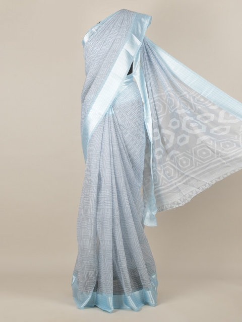 

Pothys Blue Printed Jute Silk Saree