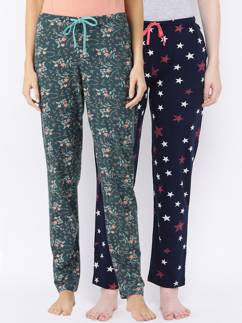 

Kanvin Women Pack Of 2 Printed Lounge Pants, Green