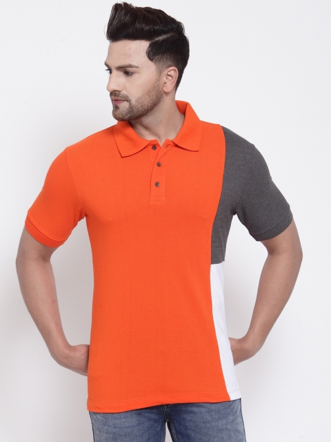 

Kalt Men Orange Colourblocked Polo Collar T-shirt