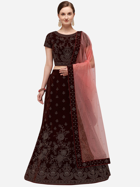 

NAKKASHI Maroon & Pink Embellished Semi-Stitched Lehenga & Blouse with Dupatta