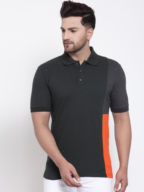 

Kalt Men Green Colourblocked Polo Collar T-shirt