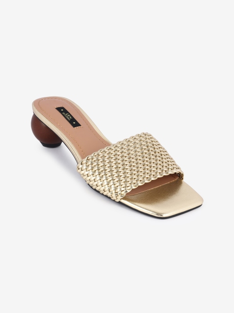 

LYN Women Gold-Toned Woven Design Block Heels