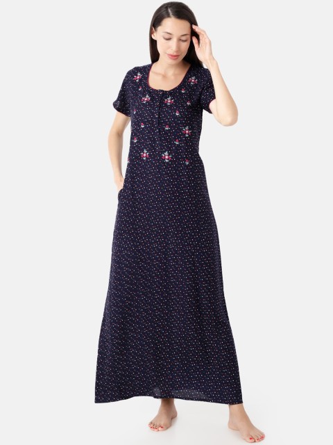 

Sand Dune Printed Alpine A-line Nightrdress, Navy blue