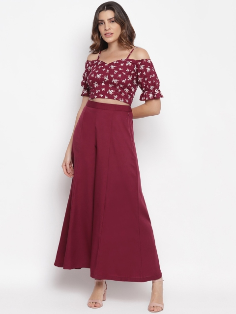 

Capybara Women Maroon & White Solid Top with Palazzos