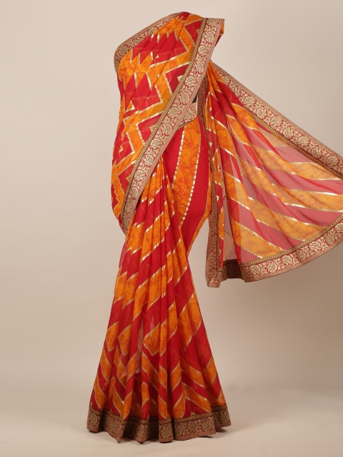 

Pothys Maroon & Yellow Poly Chiffon Striped Saree