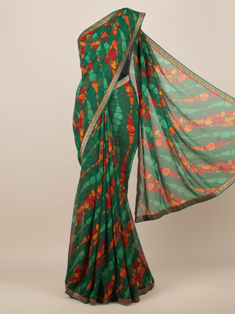 

Pothys Green & Red Poly Chiffon Printed Saree