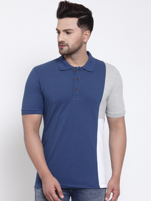 

Kalt Men Blue Colourblocked Polo Collar T-shirt