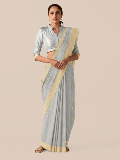 

Taneira Grey Silk Cotton Woven Design Chanderi Saree