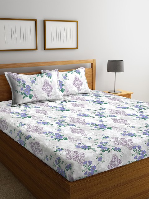 

BOMBAY DYEING White & Lavender Floral 160 TC Cotton 1 King Bedsheet with 2 Pillow Covers