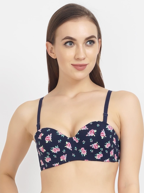 

Lebami Navy Blue & Pink Printed Non-Wired Lightly Padded Balconette Bra 2668