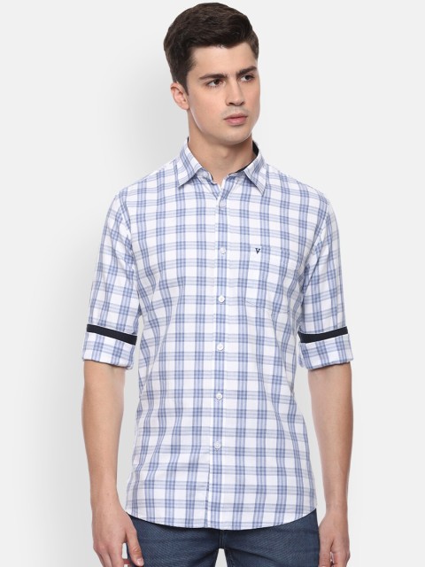 

Van Heusen Sport Men White & Blue Slim Fit Checked Casual Shirt