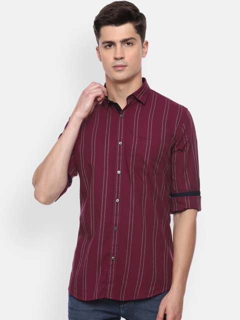 

Van Heusen Sport Men Maroon & Grey Slim Fit Striped Casual Shirt